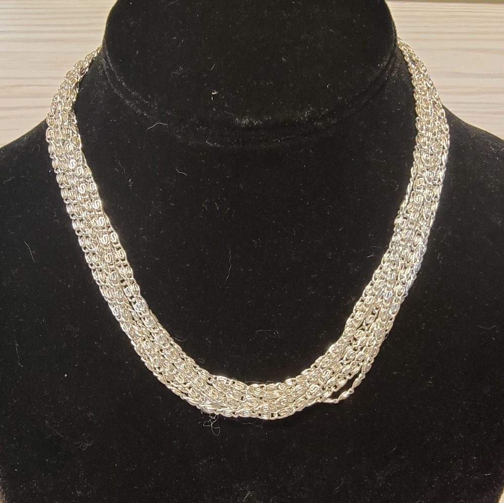 Vintage Sarah Coventry 8-Strand Silver Tone Cascade Chain Necklace